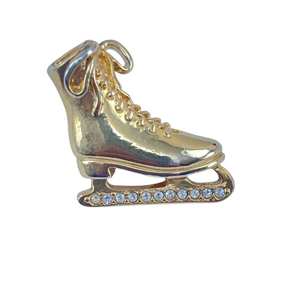 Avon Gold-Tone Ice Skate Pin With Rhinestones Detail 1.5 Inches Lapel Pin Brooch - Picture 8 of 8
